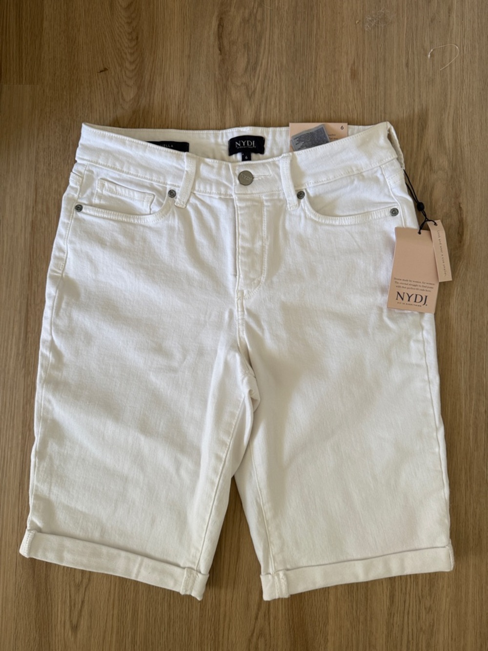 NWT NYDJ White Cuffed Bermuda Denim Shorts